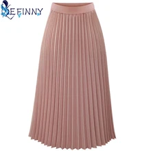 Женские юбки, длинные юбки, эластичная талия, однотонная плиссированная юбка, повседневная, Пляжная, бохо, шифоновая юбка, Летний стиль, женская одежда