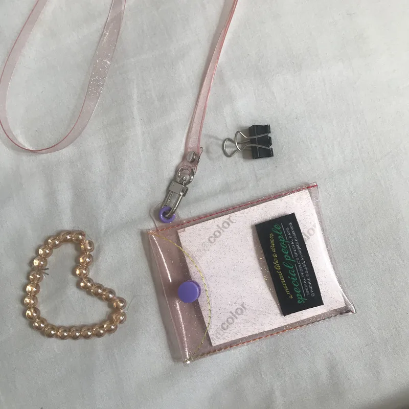

Pvc Glitter Transparent Card Wallet Coin Purse Hasp Hanging Bag Neck Small Purses Fashion Clear Rfid Card Lipstick Money Pouch