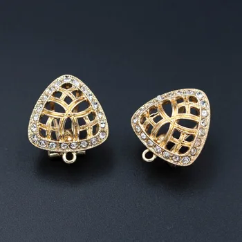 

African Metal Clip Earring Post with Connector Loop Triangle Paved CZ DIY Findings Dubai Ethiopian Women Wedding Earrings Making
