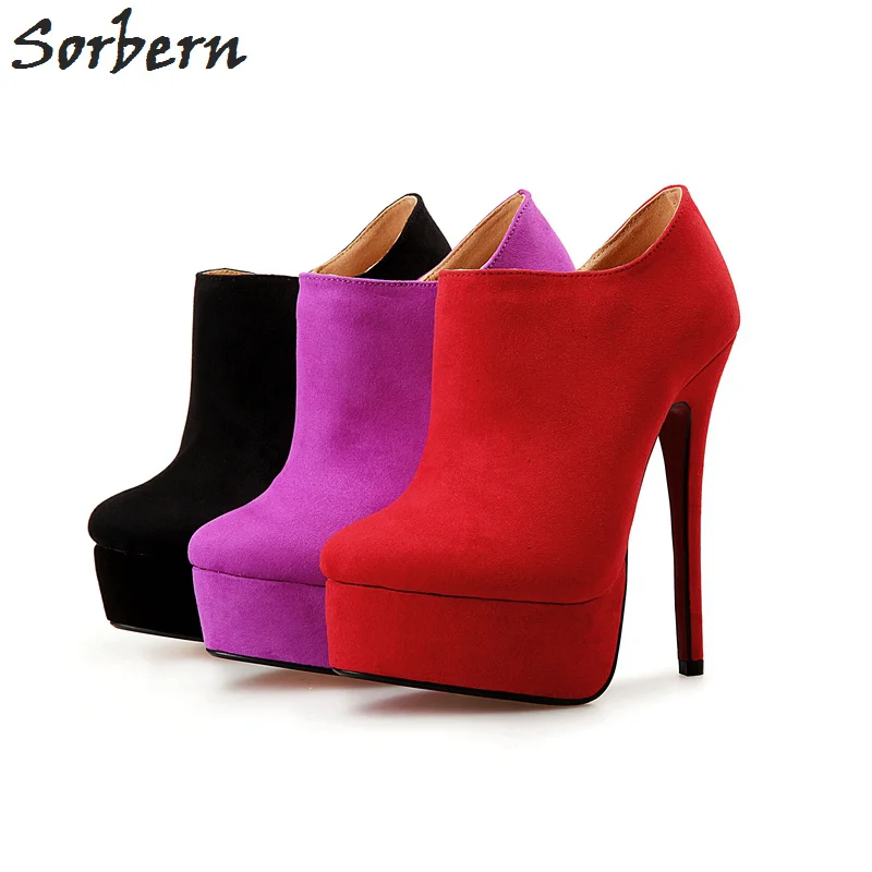 

Sorbern Fashion Size 40-48 Faux Suede Round Toe Platform Winter Boots High Heels Ankle Boots For Women Shoes Woman Botas Mujer