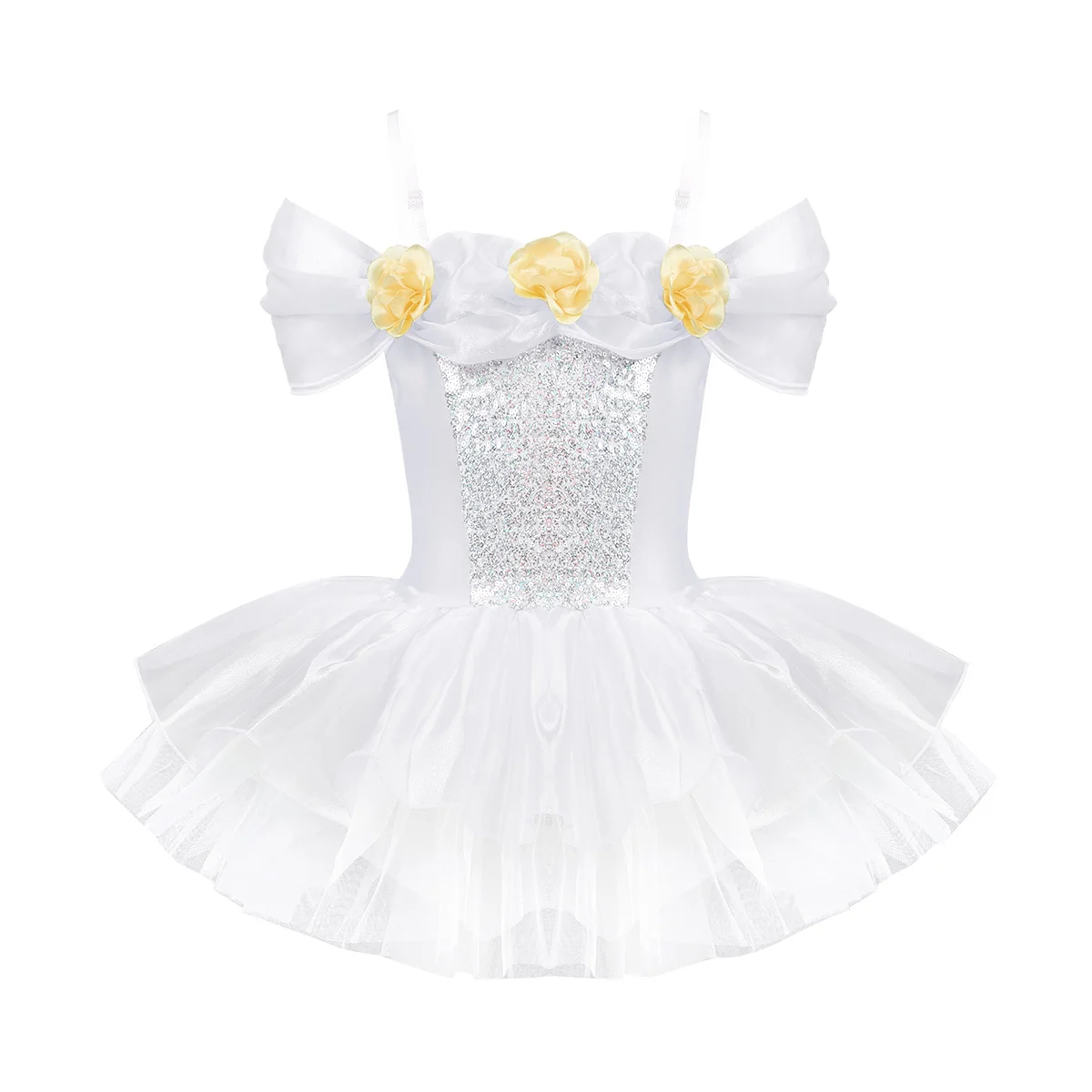 TiaoBug/балетное платье-пачка принцессы с блестками и открытыми плечами для девочек; гимнастическое трико балерины; детское платье для дня рождения - Цвет: White