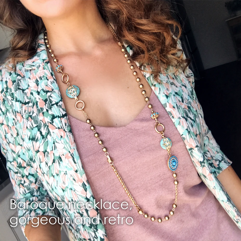 

eManco Ethnic Beads Long Necklace Alloy Bohemia Charming Chain Necklace For Women Sweater Long Chain 2019 Gifts Jewelry