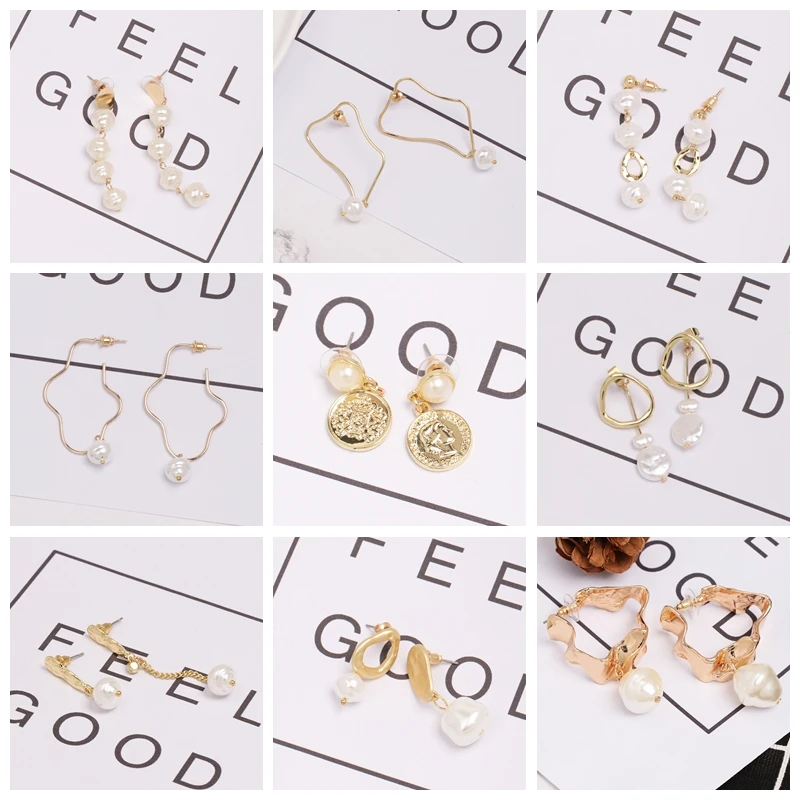 

JUJIA 2019 Pearl Drop Earring Geometric Metal Dangle Earring For Women Za 2019 New Wedding Jewelry Women Christmas Gift