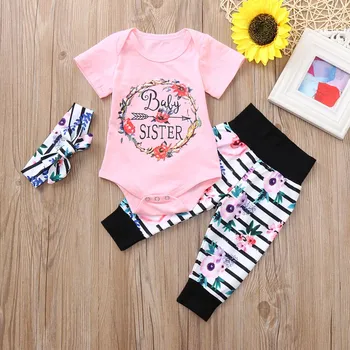 

Infant Baby Girls Letter Print Romper Jumpsuit Floral Striped Pants Cute Outfits Set Bebes Ropa Recien Nacidos Kız Bebek Giyim
