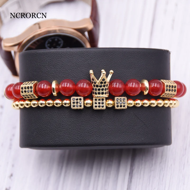 

2019 Hot Trendy natural Stone Pave CZ Imperial Crown And Micro-inlaid zircon Charm Bracelet For Men Or Women Bracelet Jewelry P