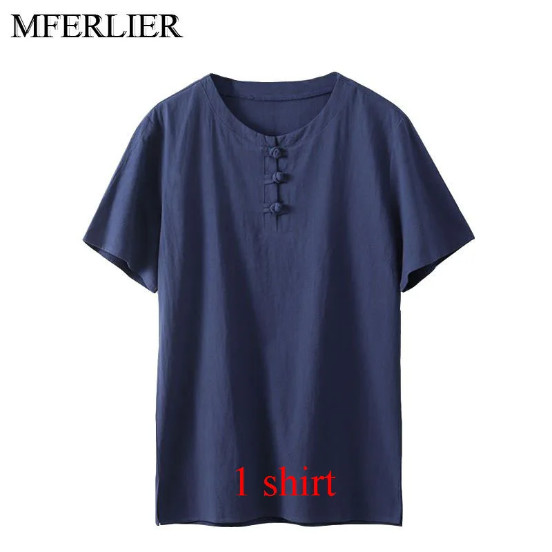 Blue 1 shirt MFERLIER Летняя мужская рубашка 5XL 6XL 7XL 8XL 9XL 10XL бюст 157-162 см размера плюс льняная рубашка большого размера с шортами Мужская 5 цветов - Цвет: Blue 1 shirt