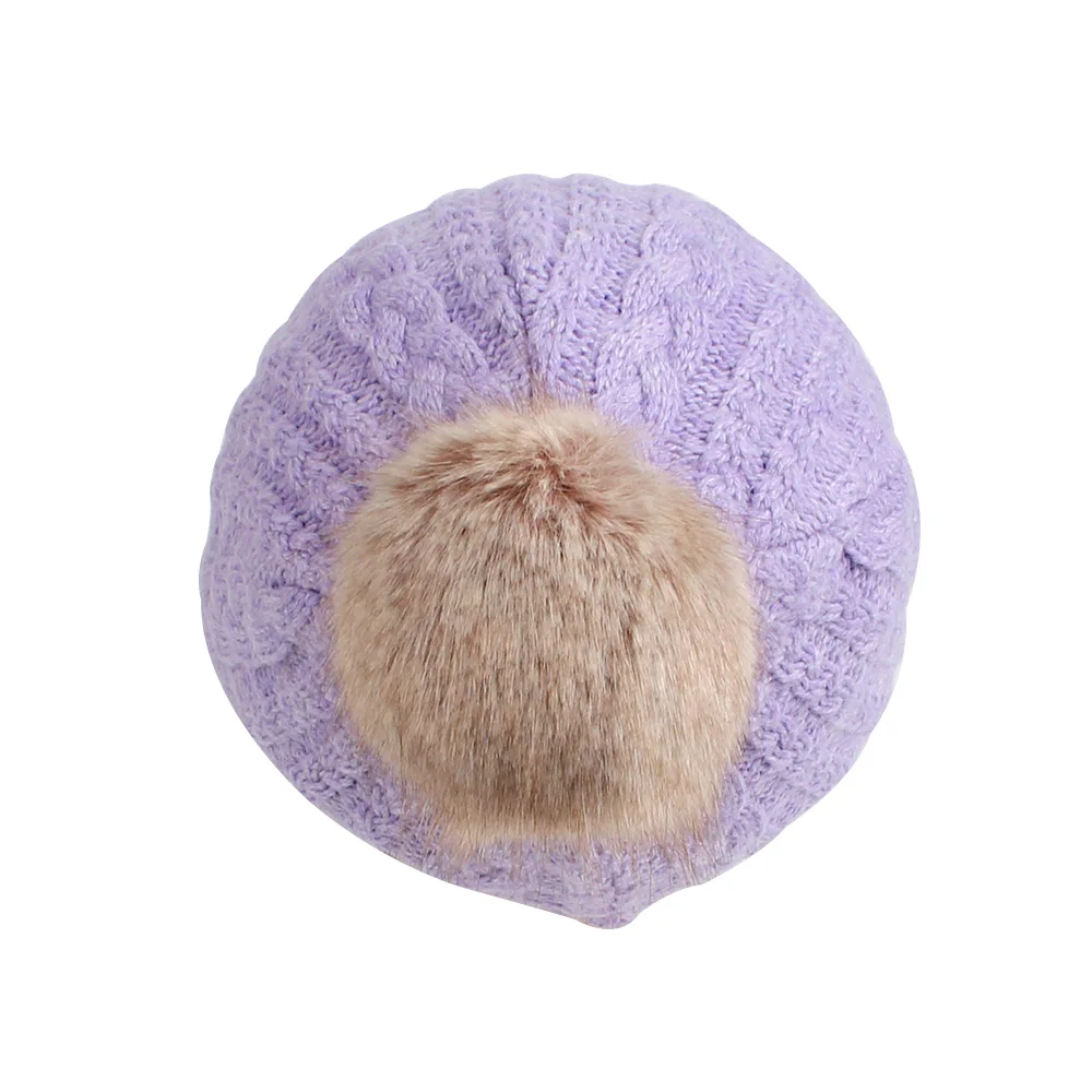 Twist Newborn Baby Hat Velvet Ear Protection Toddler Hat Cotton Warm Winter Beanie For Baby Girls Lace Up Infant Hat With Ball  (15)