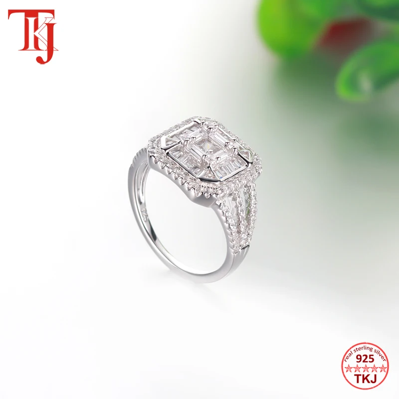 TKJ подлинное 925 пробы Серебряное кольцо для помолвки, фианит Циркон Обручальное кольцо кольца для женщин Свадебные вечерние юбилейные ювелирные изделия подарок
