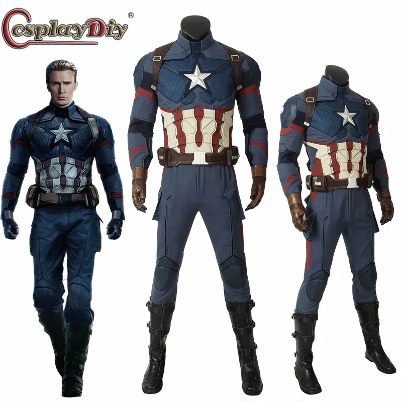 

Cosplaydiy Avengers Endgame Captain America Cosplay costume full set Outfit Steve Rogers Jumpsuit free shipping Custom Made