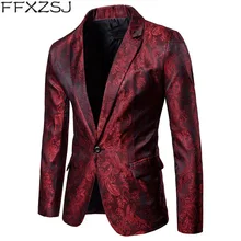 FFXZSJ бренд стильный мужской повседневный приталенный формальный костюм на одной пуговице пиджак Топы золотой красный фиолетовый темно-синий M-3XL