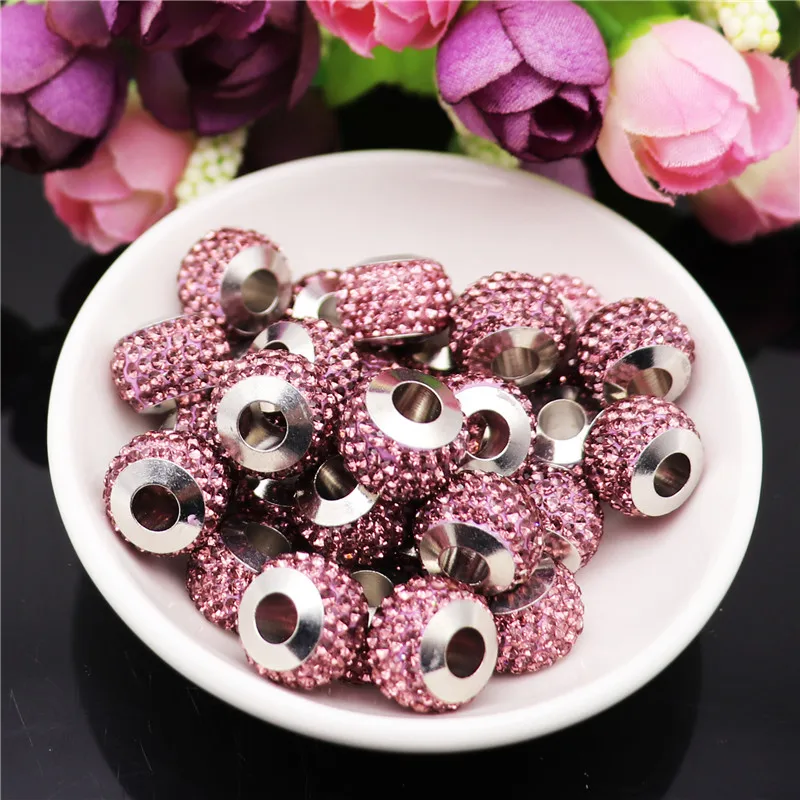 

10pcs 16*9mm Pink Stone Glass Spacer Charms Beads Fit For European Pandora Bracelet Necklaces for Jewelry Making Accessories