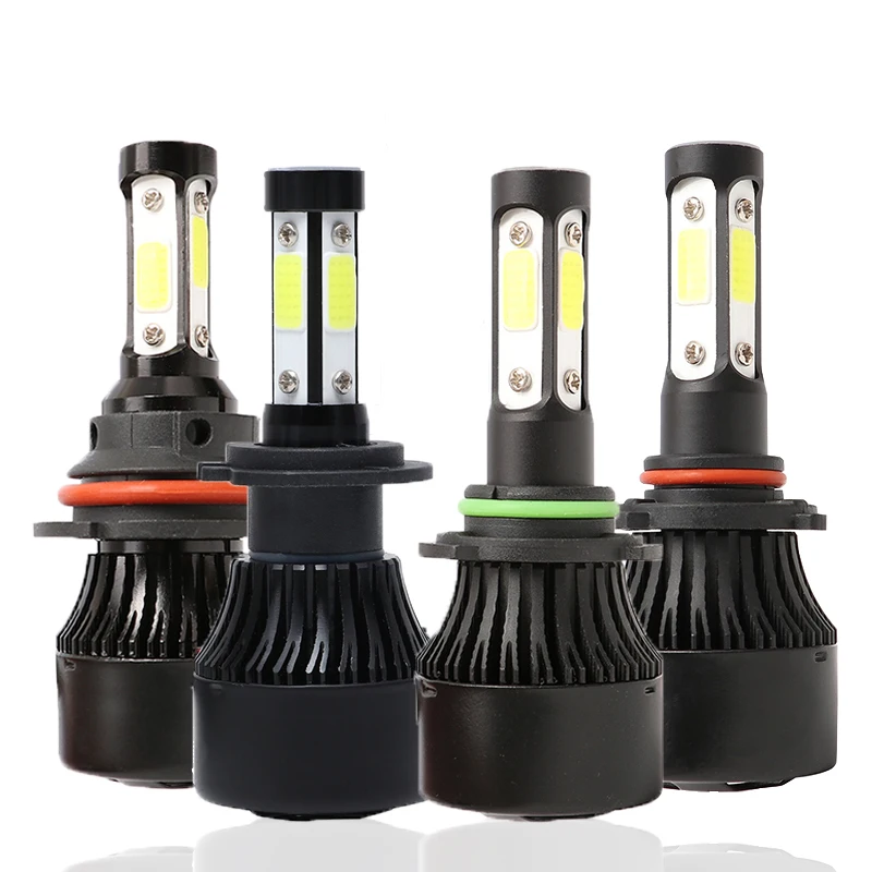 2Pcs 4 Side Car led Headlight Bulbs Conversion Kit 72W 16000lm H7 H11 H4 9005 9006 6500K COB Car