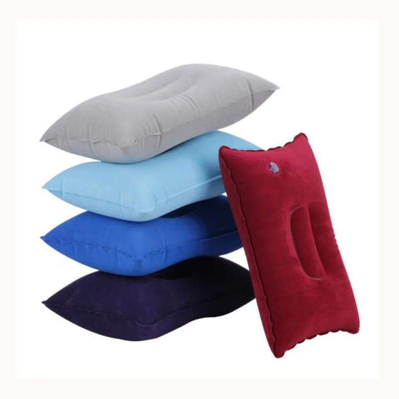 Portable Pillow Travel Air Cushion Inflatable Double Sided Flocking Cushion Camp Beach Car Plane Hotel Head Rest Bed Sleep