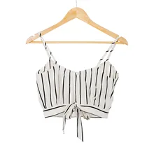 Модный Полосатый укороченный Топ для женщин на каждый день на бретельках с Бантом Летняя Пляжная майка с узлом