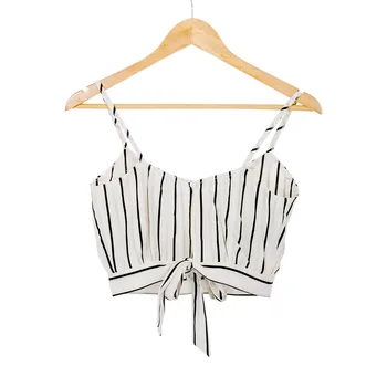 

Fashion Striped Crop Top Women Casual Spaghetti Strap Bow Shirt Summer Knot Beach Vest