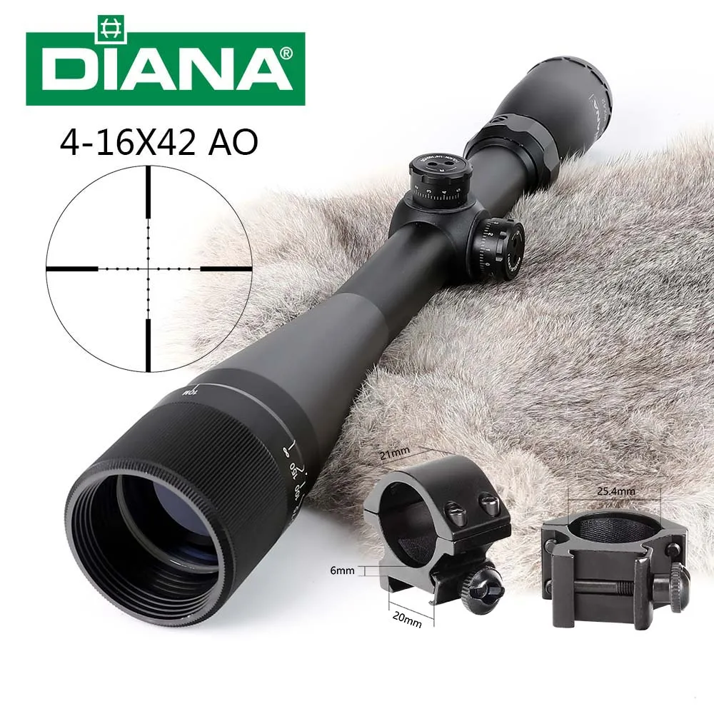 DIANA 4-16X42 AO тактический оптический прицел Mil-dot Сетка прицел Охотничья винтовка прицел с 11 м или 20 мм кольца для страйкбола винтовка - Цвет: withPicatinny Rings0