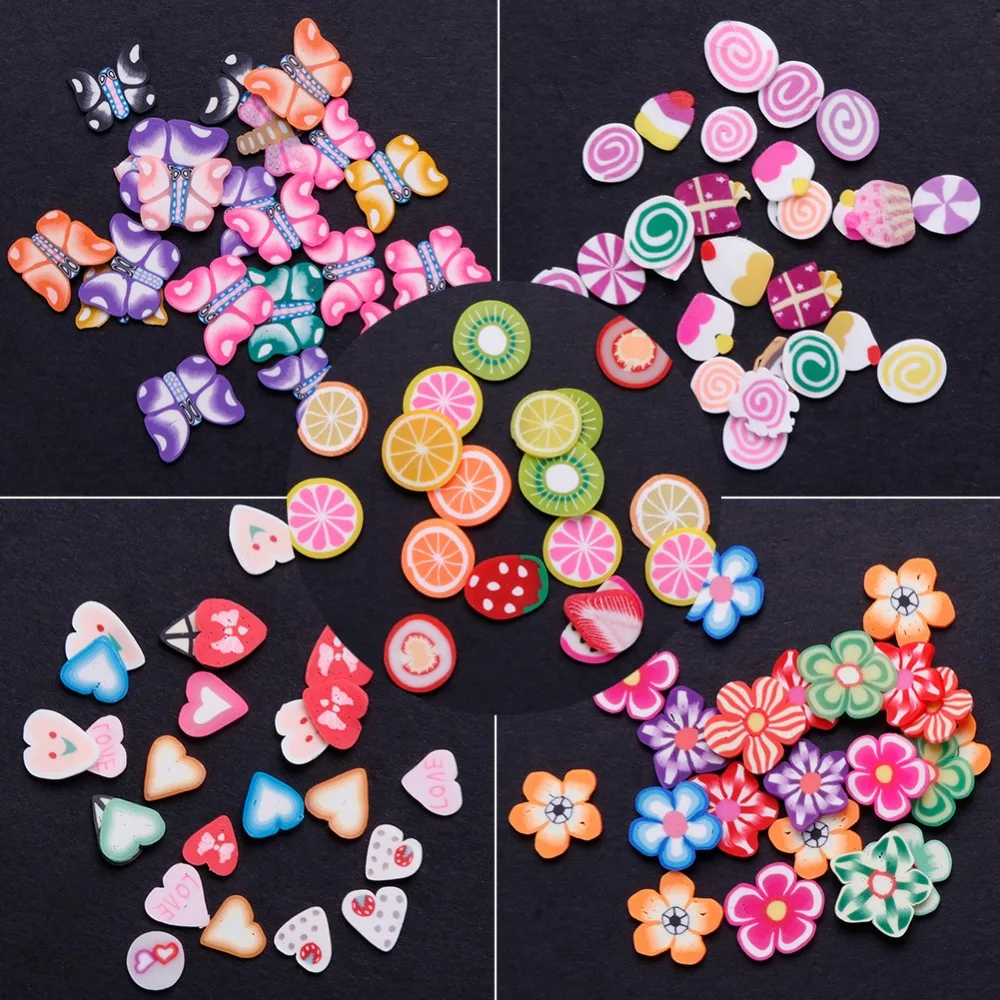 DIY 100 шт./компл. 3D Цветок Фрукты Sweet Heart Бабочка дизайн ногтей наклейки Fimo