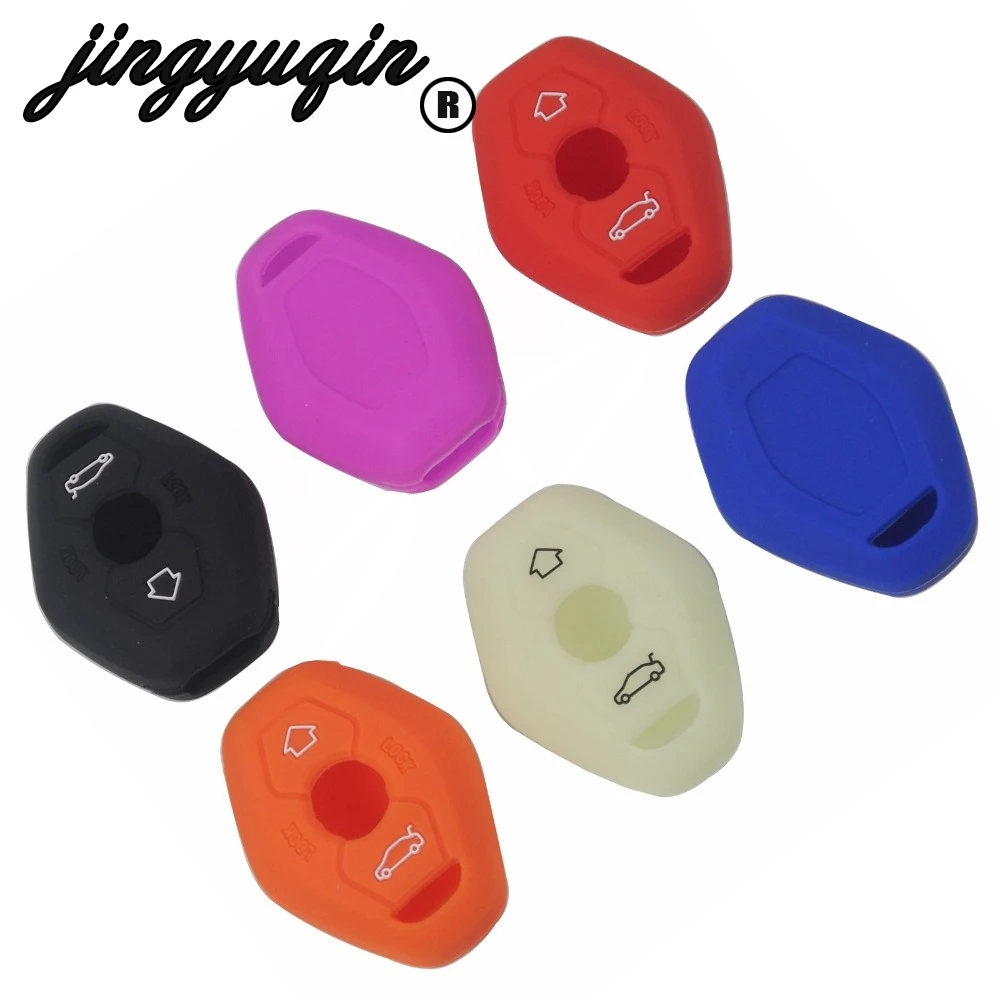 

jingyuqin 2 Buttons Silicone Car Key Shell Case Fob For BMW X3 X5 Z3 Z4 3 5 7 Series E38 E39 E46 E83 FOB Set Protective No Logo