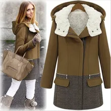 2016 European New Fashion Women’s Winter Jacket Coat Lambs Wool Thickening Hooded Outwear Slim Zipper Wool Jackets Overcoat