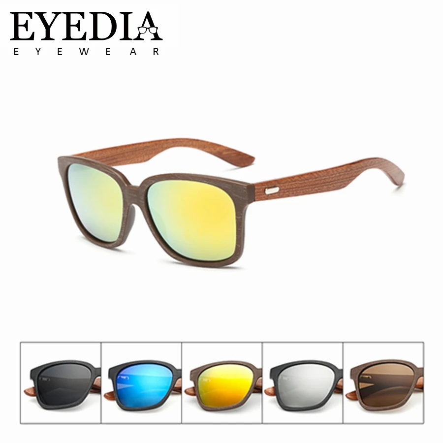 

Logo Customized Gift Fashion Retro Unisex Sunglasses Women Faux Wood PC Frame Sun Glasses With Real Natural Wooden Arms L1519KP