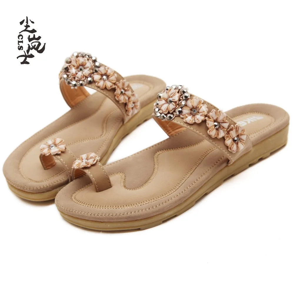 Women Flip Flops Shoes Summer Fashion Beach Style Sandals Flowers Bohemia 2017 Flats Comfort Shoes Korean