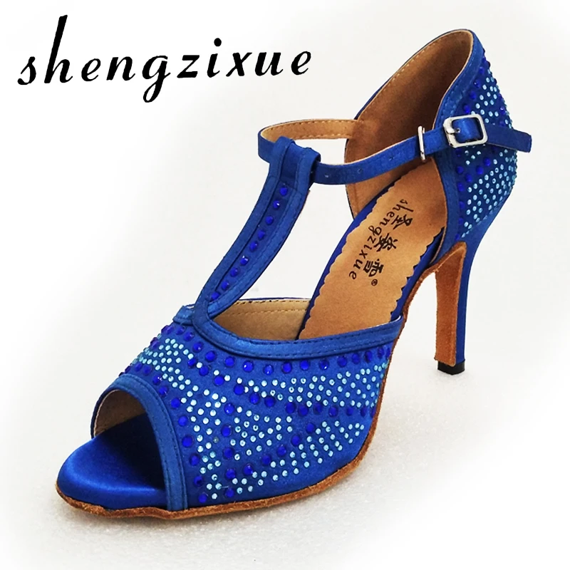 

Shine Rhinestones Women Latin Ballroom Dance Shoes Soft Bottom Salsa Sandals tango samba Dance Shoes ColorBlack blue brown