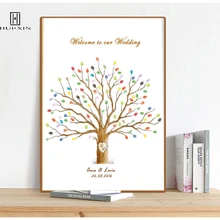 Украшенное свадебное дерево, пользовательское имя, дата вечерние ткани печати DIY отпечаток пальцев Подпись Гостевая книга для свадьбы или «нулевого дня рождения» день рождения