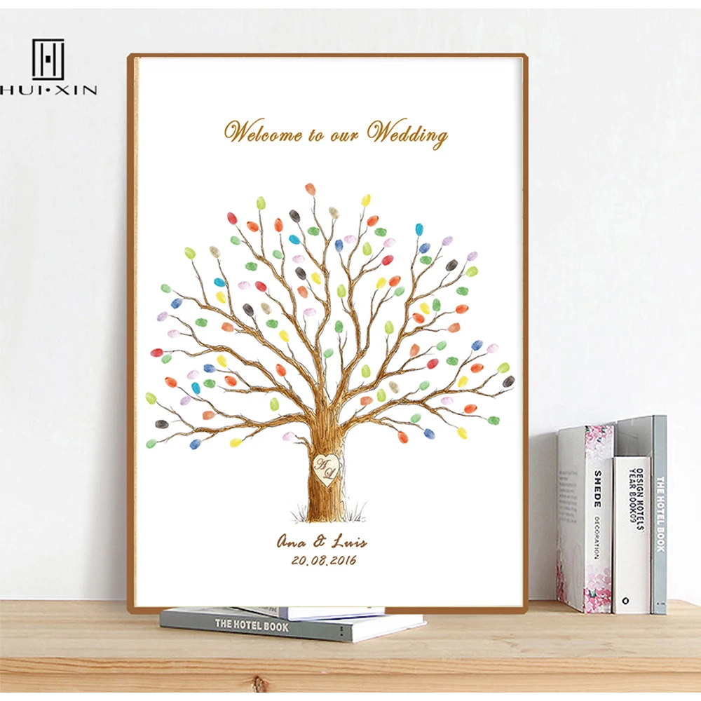 

Delicated wedding Tree,Custom Name Date Party Cloth Print DIY Fingerprint Signature Guestbook For Wedding Baby Shower Birthday