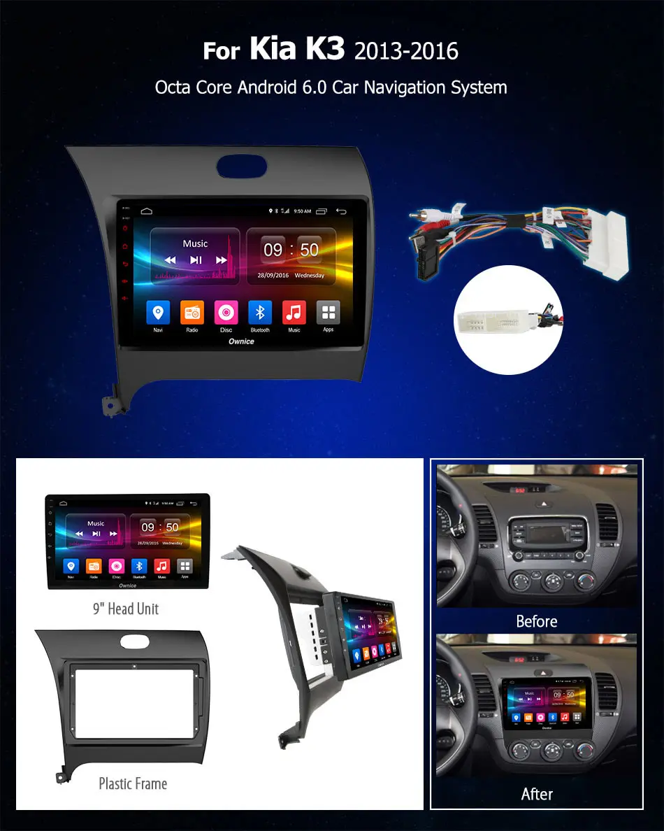 Perfect Ownice K1 K2 K3 Android 9.0 Octa core Car radio player DVD 2GB+32GB GPS Navi For Kia Cerato K3 Forte 2013 2014 2015 2016 4G 1