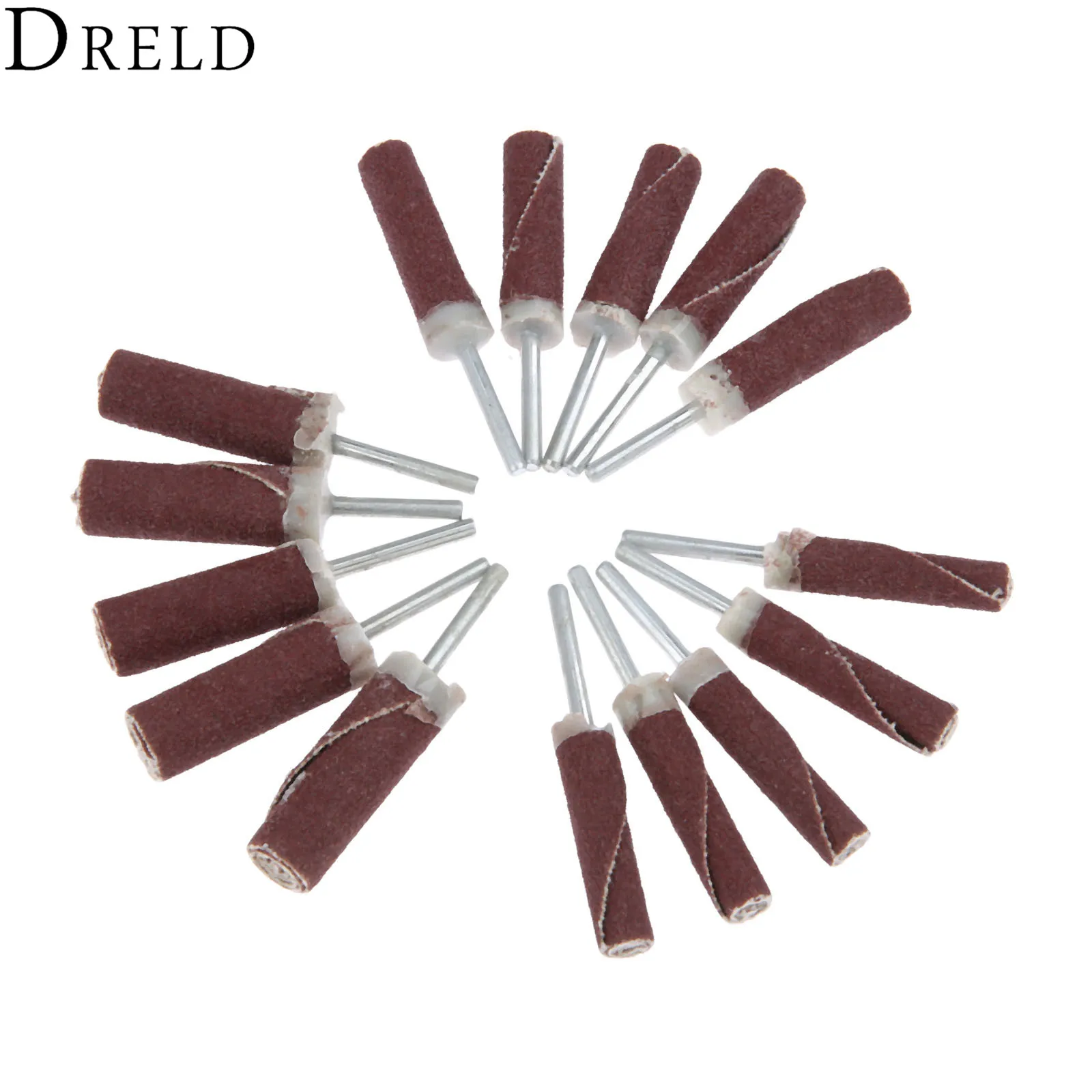 DRELD 15Pcs 3mm Shank Cylinder Sanding Paper Grinding Head Sandpaper Polishing Grinding Mounted