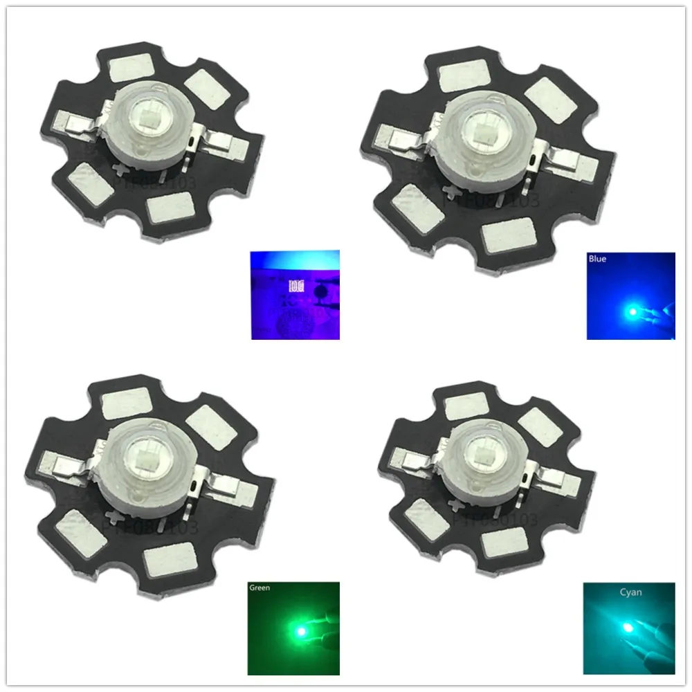 10pcs 1W 3W High Power LED Full Spectrum White Warm white Green Blue Deep Red 660nm Royal blue IR UV With 20mm Black Star PCB