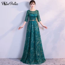 Блестящее длинное вечернее платье с блестками, сексуальное прозрачное платье с полурукавом и поясом, роскошное зеленое торжественное платье, элегантное платье для особых случаев