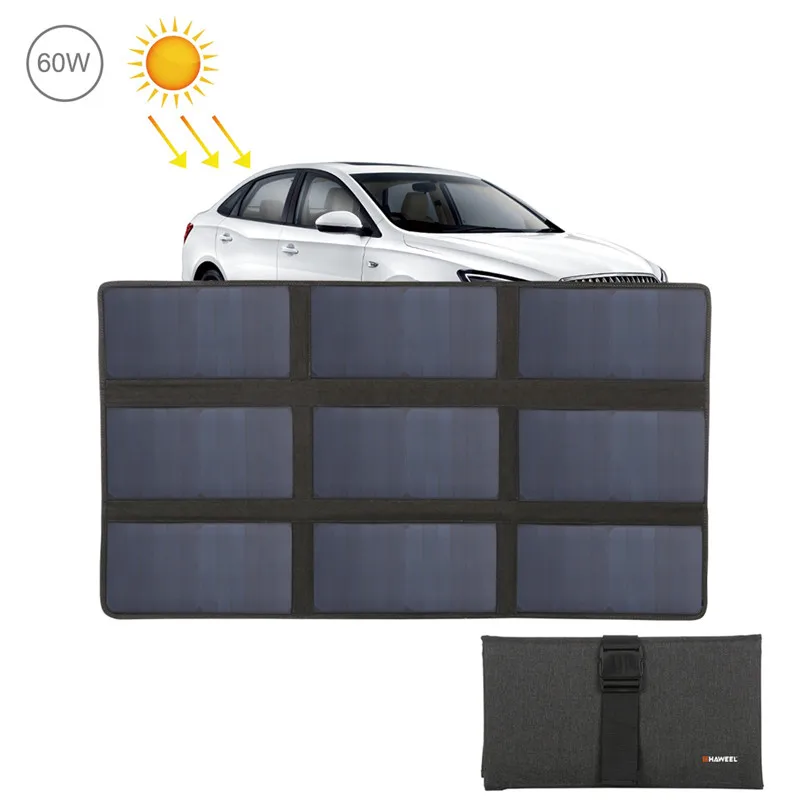 HAWEEL 60W 14W Portable Foldable Solar Charger Outdoor Travel Rechargeable Folding Bag with 9 4 Panels &amp USB Port | Электроника