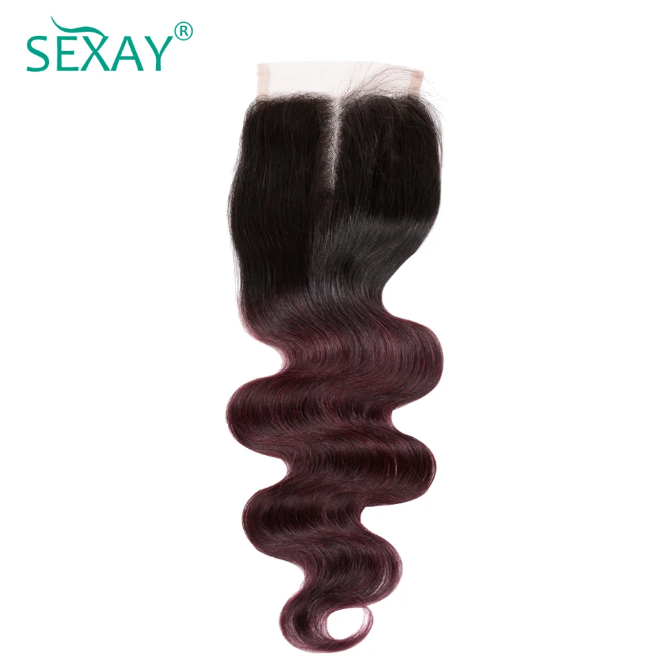 1B/99J бордовые бразильские объемные волнистые пучки волос от светлого до темного цвета с закрытием SEXAY предварительно цветные человеческие волосы плетение не Реми пучки с закрытием
