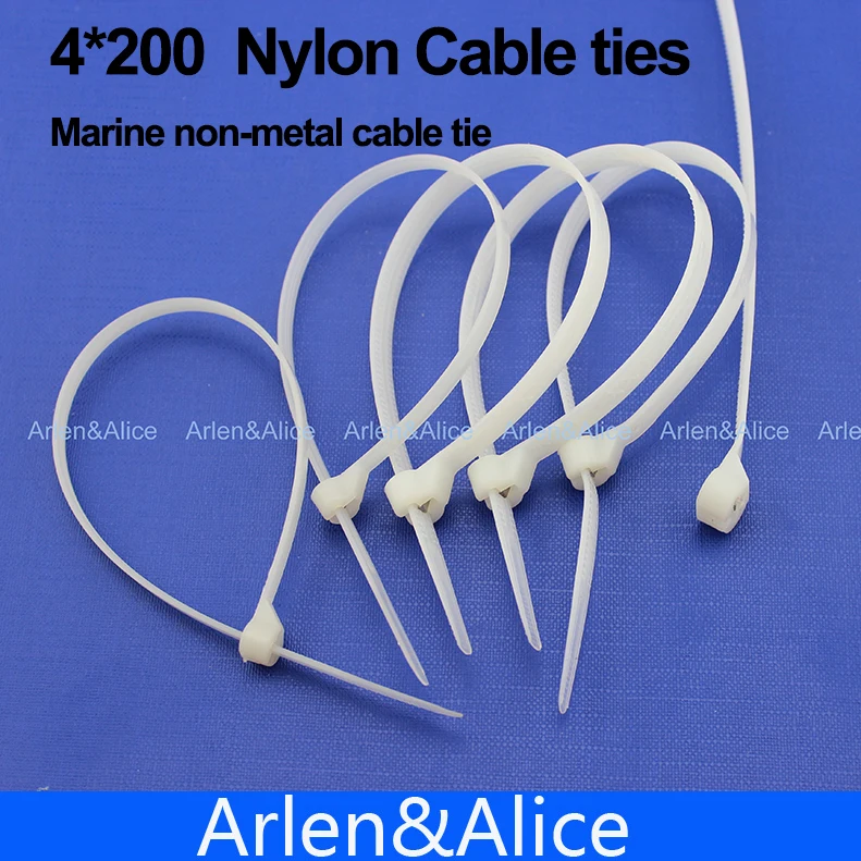 100pcs 4mm*200mm Nylon cable ties stainless steel plate locked for boat vessel with Marine non-metal tie | Обустройство дома