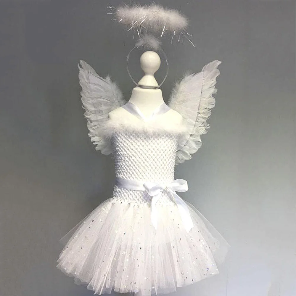White Swan Lake Ballet Dress Fairy Girls Feather Glitter Sparkling Evening Dress for Kids Angel Cosplay Party Tutu Dress Vestido (7)