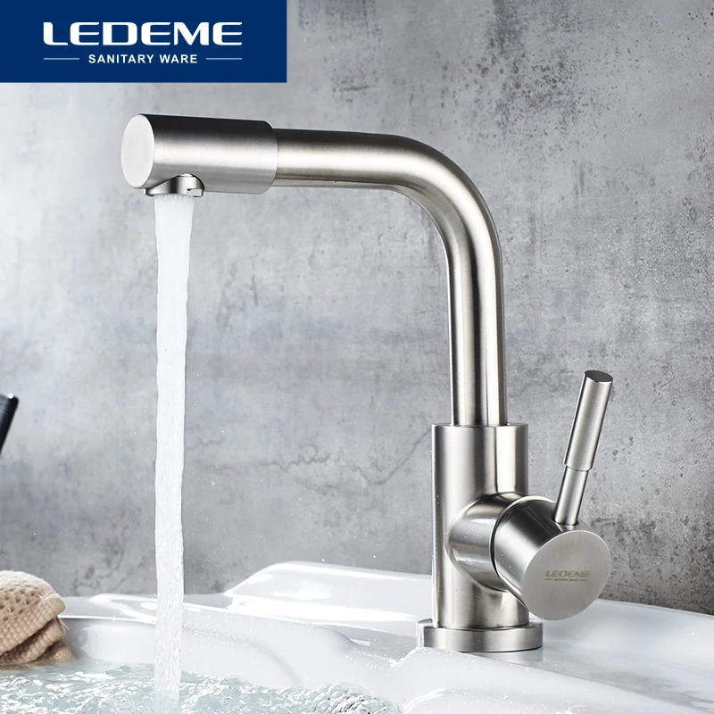 Preise LEDEME Waschbecken Wasserhahn Wasserhahn Bad Wasserhahn Edelstahl Finish Single Griff Wasser Waschbecken Mischbatterie Bad Armaturen L1098 4