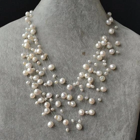Floating Necklace Illusion Pearl Jewelry Multistrand Ivory Freshwater Pearl Necklace Real Pearl Jewelry Handmade Necklace Freshwater Pearl Necklace Pearl Necklacehandmade Necklace Aliexpress