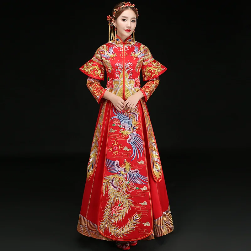 Для женщин феникс Ципао китайский Сучжоу вышивка леди Qipao азиатских Свадебное платье брак подарок Хан фу Костюмы костюм
