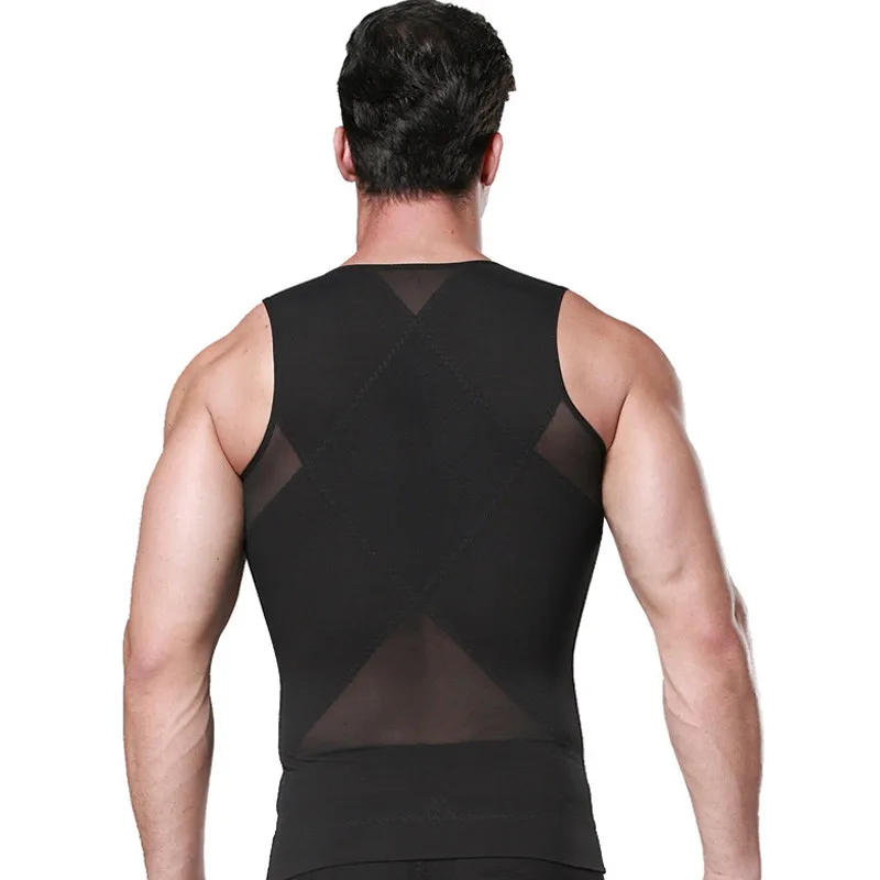 Online Depan Ritsleting Rompi Tubuh Sabuk Pelangsing Bodysuit Shapewear Kontrol Tops Perut Pemangkas Pinggang Hitam Putih T Kemeja Pria Pembentuk