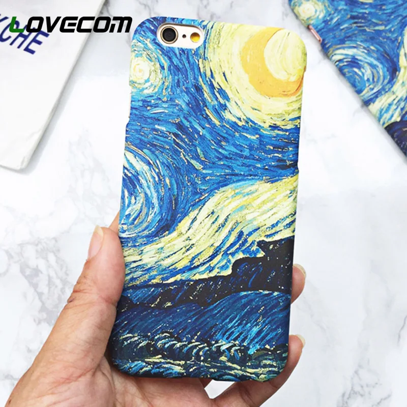 

LOVECOM Van Gogh Oil Painting Dull Starry Sky Hard PC Case For iPhone XS XR XS Max X 5 5S SE 6 6S 7 8 Plus Phone Back Cover