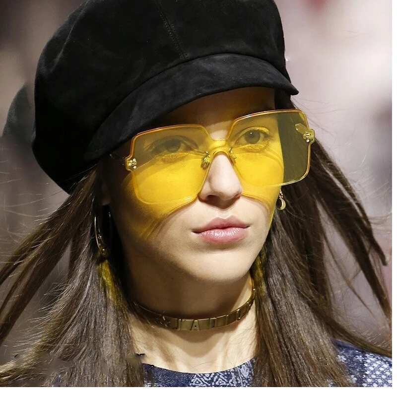 

oversized square rimless sunglasses female designer brand 2018 retro fashion transparent red yellow glasses frameless eyewear