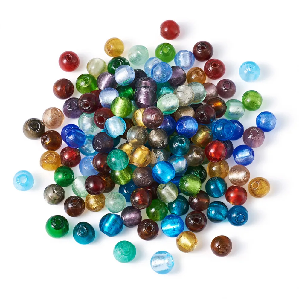 

Pandahall 200pcs/lot 8mm Round Handmade Silver Foil Glass Lampwork Spacer Beads Multi Color Hole: 2mm for DIY Jewelry Making