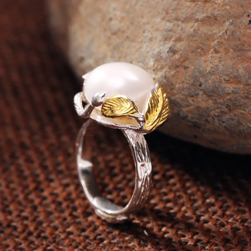 

925 Sterling Silver Open ring lady, inlaid natural freshwater pearl, fashion elegant ring