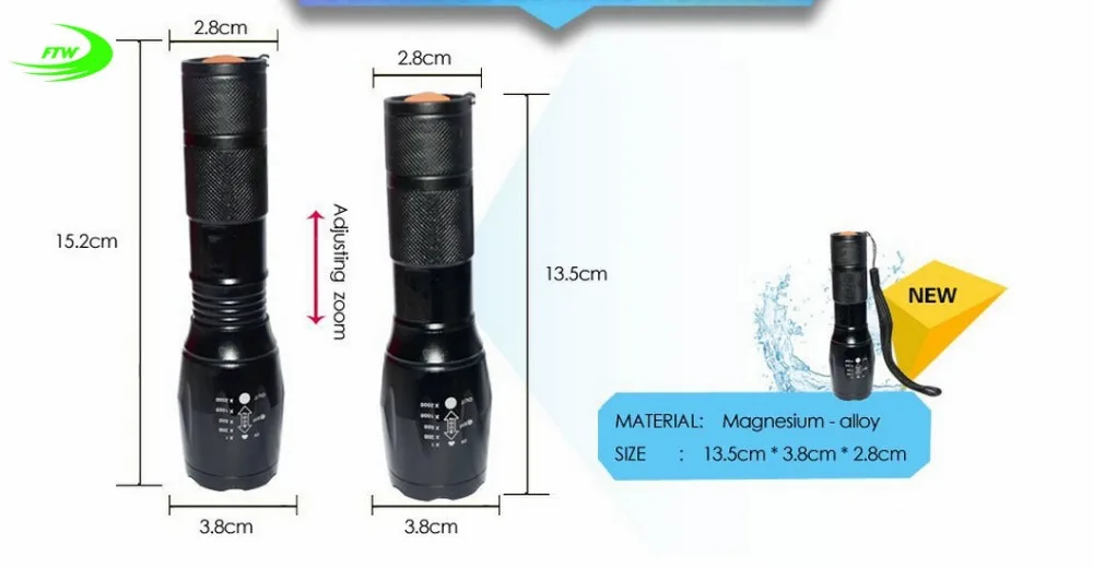 Best high-quality Black 2000LM Waterproof LED Flashlight 3 Modes Zoomable LED Torch lamp flashlights bicycle parts FL0901 6
