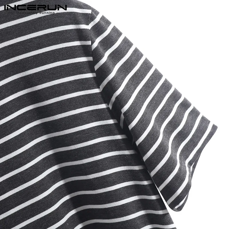 INCERUN полосатый Свободные Для мужчин пижамы сна топы с круглым вырезом короткий рукав Удобная ночная рубашка для отдыха Домашняя одежда Для