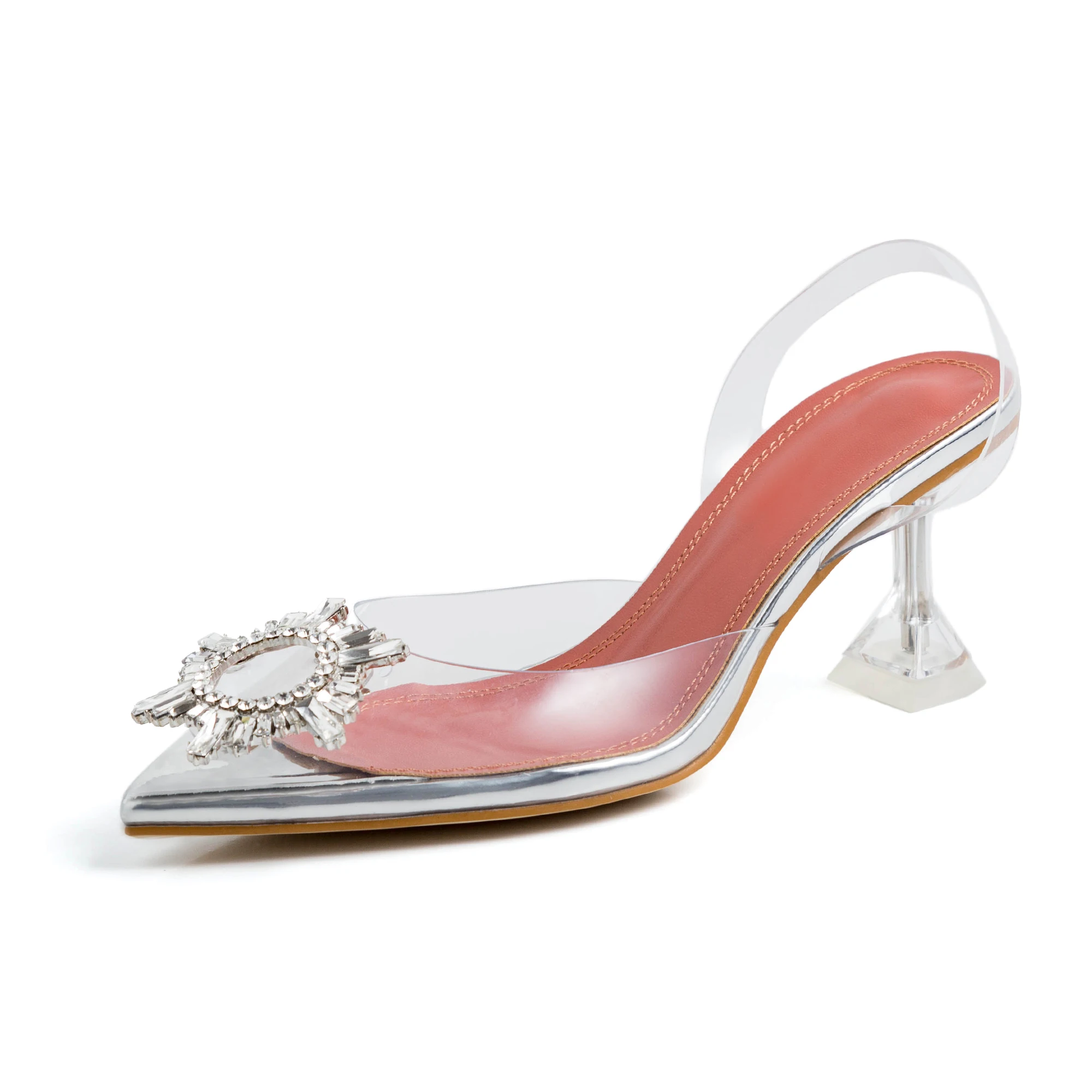 

Summer Woman's Slingback Sandals Transparent Pointed Toe Ladies High heels Clear Blingbling Crystal Sandals Pumps Fashion Heels