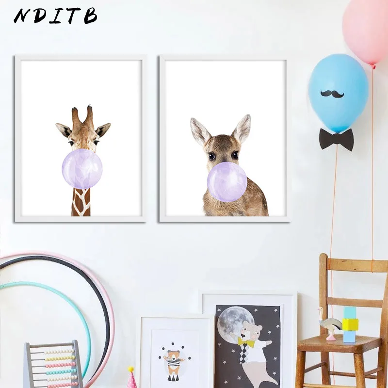 NDITB, детское животное, Зебра, жираф, олень, пузырьковый холст, художественная живопись, постер для детской комнаты, принт, Настенная картина для детей, декор для гостиной