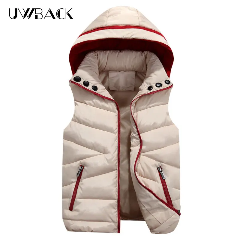 

Uwback Men's Winter Down Vest 2017 Sleeveless Hooded Loose Couple Waistcoats Jackets Windbreaker Warm Chaleco Hombre S-3XL XA428