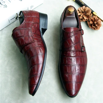 

crocodile black monk double strap buckles 2018 spring autumn genuine leather oxfords shoes wedding party dress shoes for male